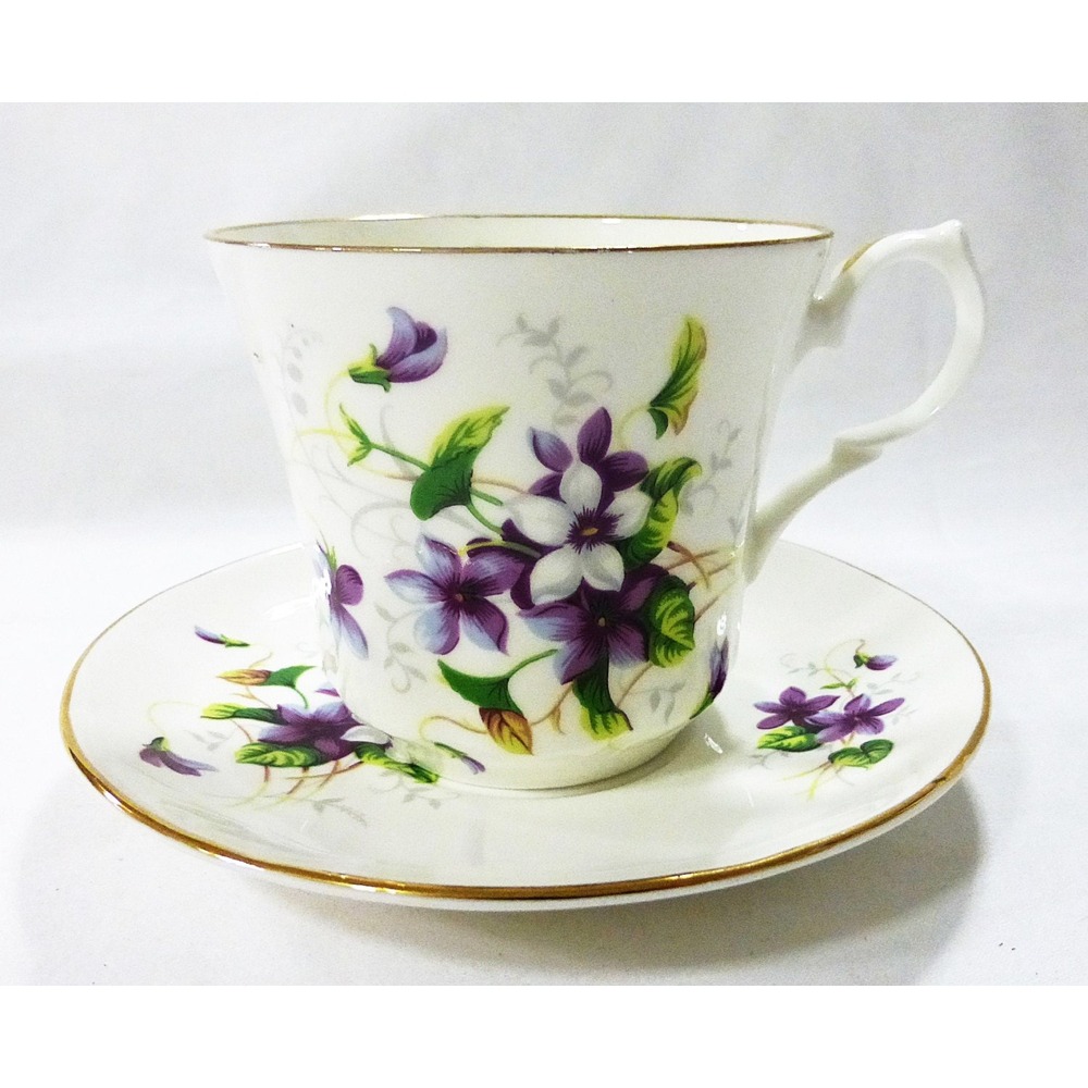 Springfield England Bone China tea cup and saucer lavender violets design